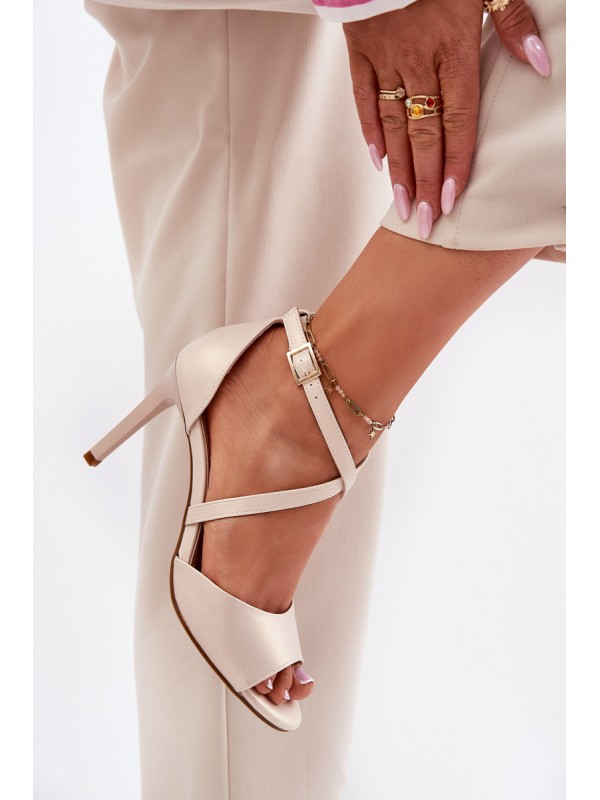 Sandals With Intertwined Straps On A Stiletto Pearl Beige Sergio Leone SK432