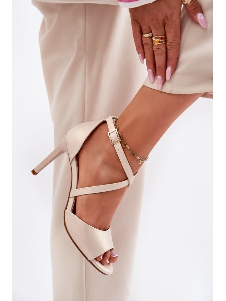 Sandals With Intertwined Straps On A Stiletto Pearl Beige Sergio Leone SK432