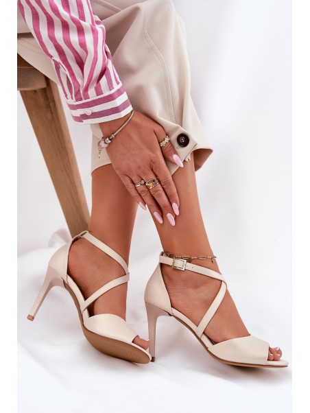 Sandals With Intertwined Straps On A Stiletto Pearl Beige Sergio Leone SK432