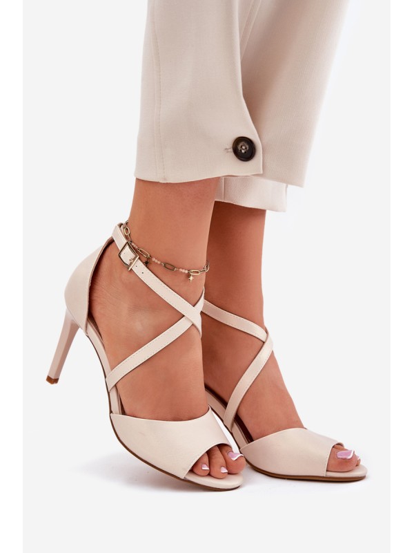 Sandals With Intertwined Straps On A Stiletto Pearl Beige Sergio Leone SK432