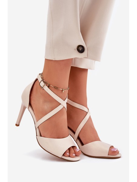 Sandals With Intertwined Straps On A Stiletto Pearl Beige Sergio Leone SK432
