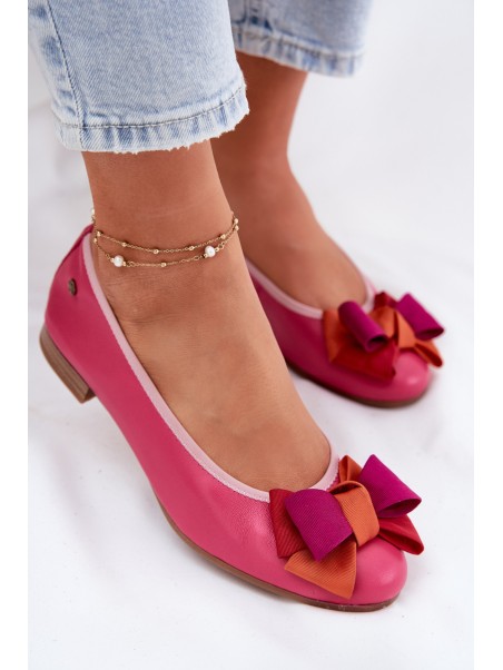 Leather Ballet Flats With Bow Maciejka P6801-15 Fuchsia