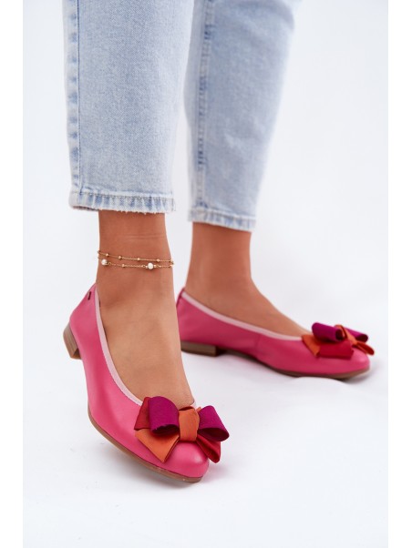 Leather Ballet Flats With Bow Maciejka P6801-15 Fuchsia