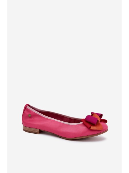 Leather Ballet Flats With Bow Maciejka P6801-15 Fuchsia