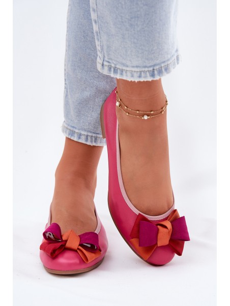Leather Ballet Flats With Bow Maciejka P6801-15 Fuchsia