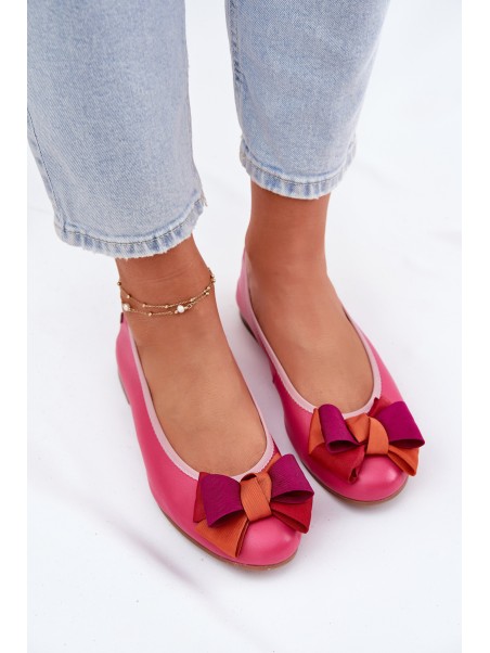 Leather Ballet Flats With Bow Maciejka P6801-15 Fuchsia