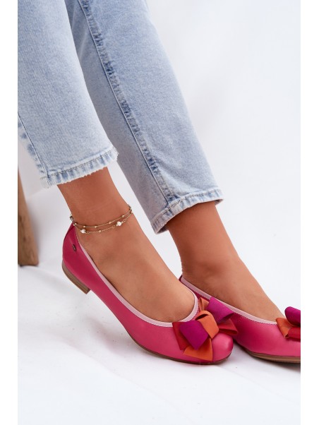 Leather Ballet Flats With Bow Maciejka P6801-15 Fuchsia