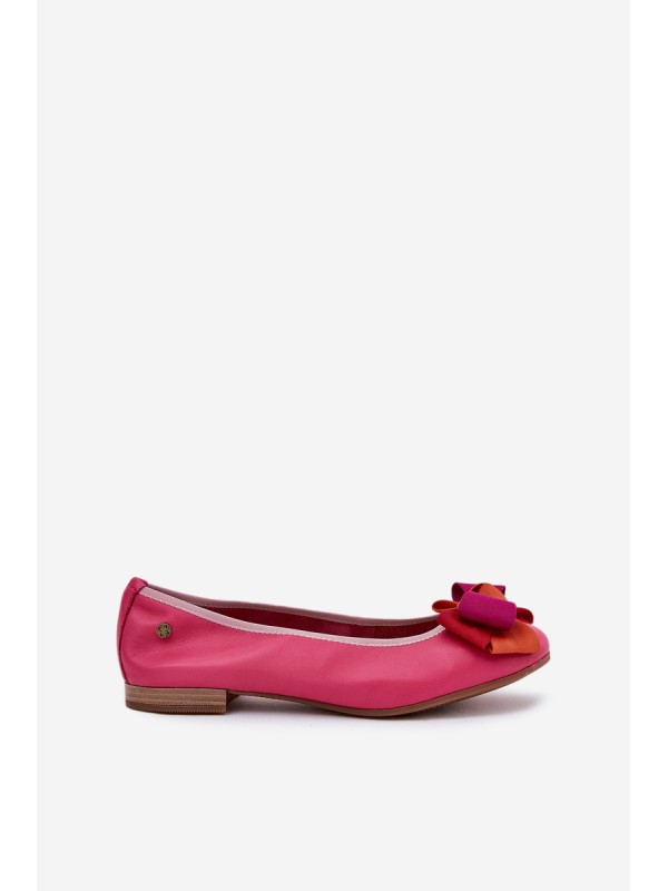 Leather Ballet Flats With Bow Maciejka P6801-15 Fuchsia