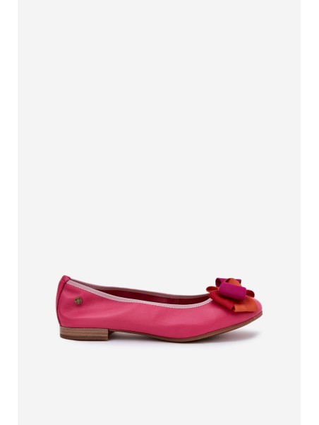 Leather Ballet Flats With Bow Maciejka P6801-15 Fuchsia