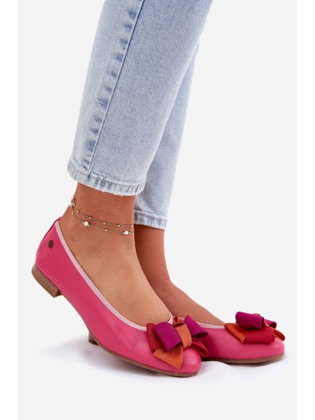 Leather Ballet Flats With Bow Maciejka P6801-15 Fuchsia