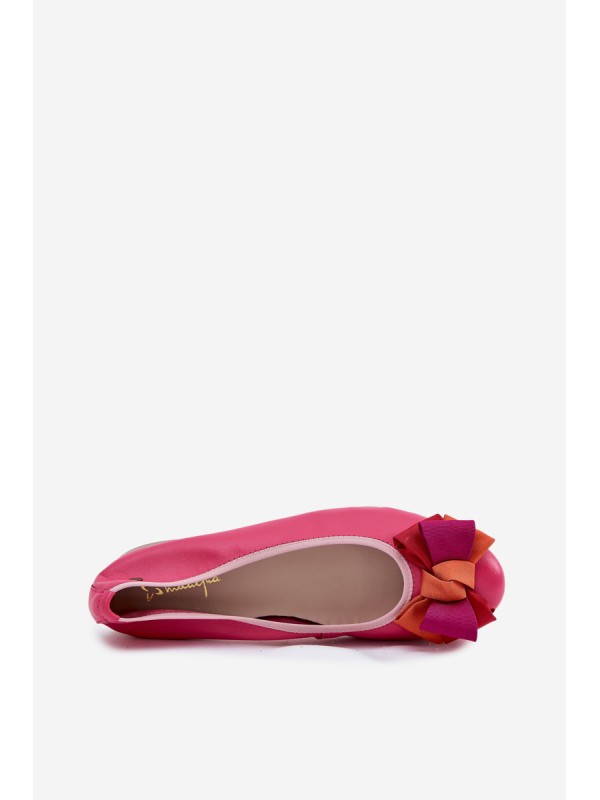 Leather Ballet Flats With Bow Maciejka P6801-15 Fuchsia