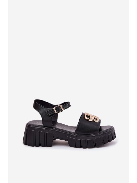 Women's Leather Sandals With Gold Detail Vinceza 79541 Black