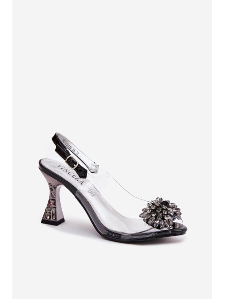 Transparent High Heels With Crystals Vinceza 70116 Black