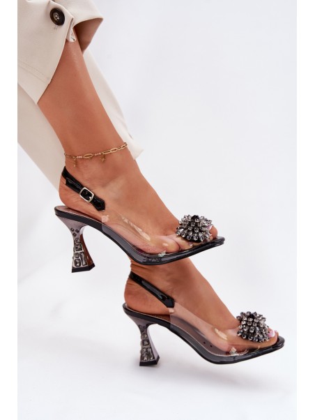 Transparent High Heels With Crystals Vinceza 70116 Black