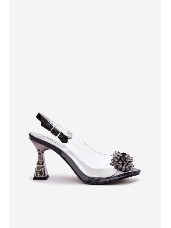 Transparent High Heels With Crystals Vinceza 70116 Black