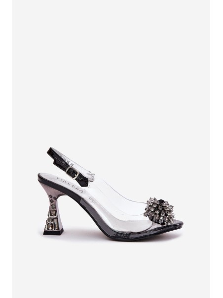 Transparent High Heels With Crystals Vinceza 70116 Black