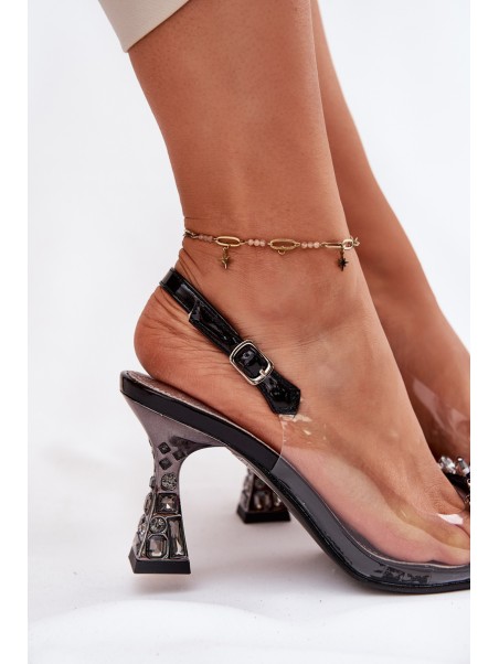Transparent High Heels With Crystals Vinceza 70116 Black