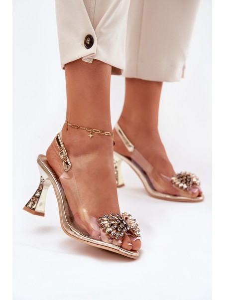 Transparent Heels With Crystals Vinceza 70116 Gold