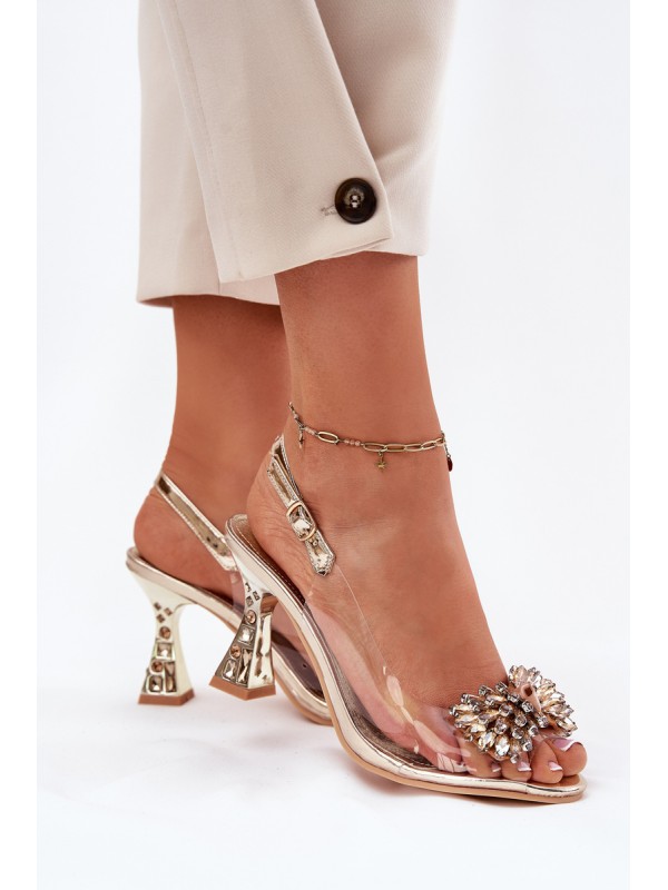 Transparent Heels With Crystals Vinceza 70116 Gold