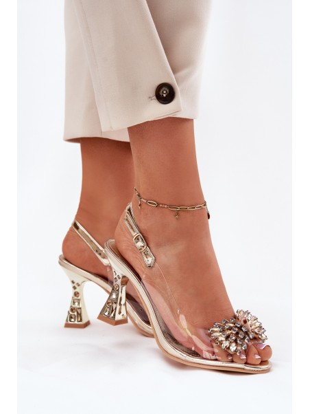 Transparent Heels With Crystals Vinceza 70116 Gold