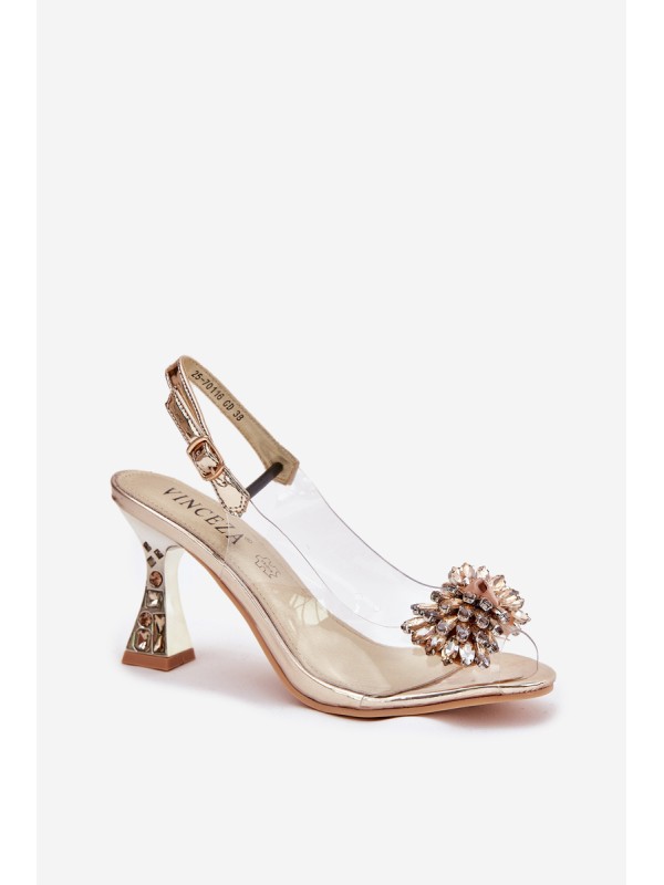 Transparent Heels With Crystals Vinceza 70116 Gold