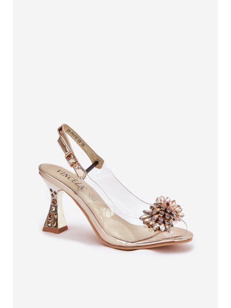 Transparent Heels With Crystals Vinceza 70116 Gold