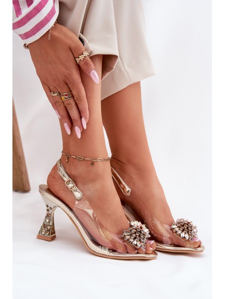 Transparent Heels With Crystals Vinceza 70116 Gold