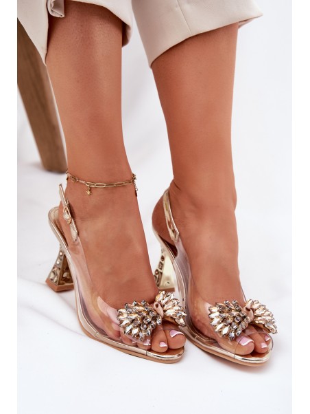 Transparent Heels With Crystals Vinceza 70116 Gold