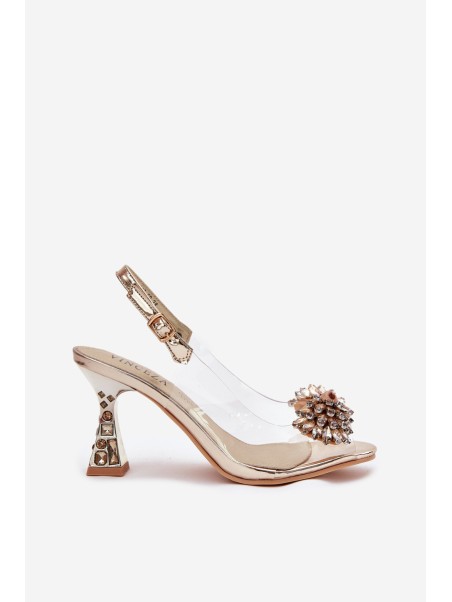 Transparent Heels With Crystals Vinceza 70116 Gold