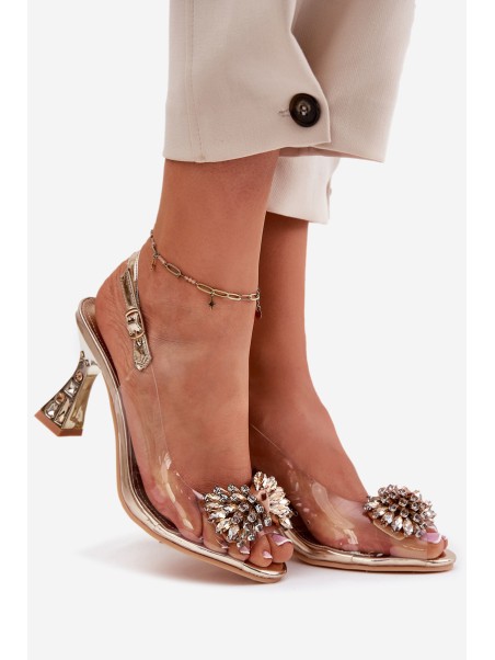 Transparent Heels With Crystals Vinceza 70116 Gold