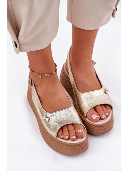 Ladies leather wedge sandals Vinceza 41476 gold