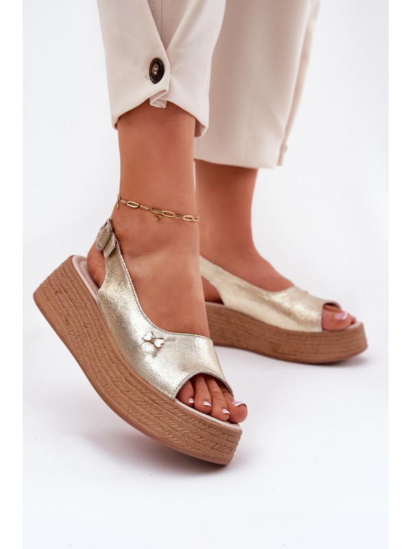 Ladies leather wedge sandals Vinceza 41476 gold