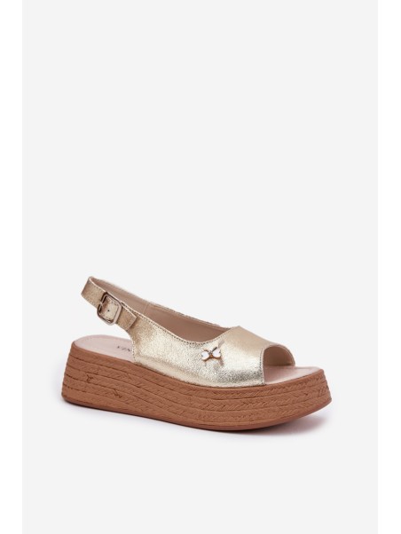 Ladies leather wedge sandals Vinceza 41476 gold