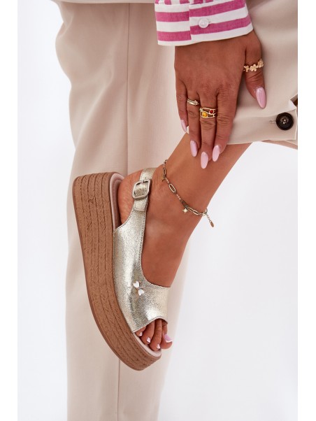 Ladies leather wedge sandals Vinceza 41476 gold