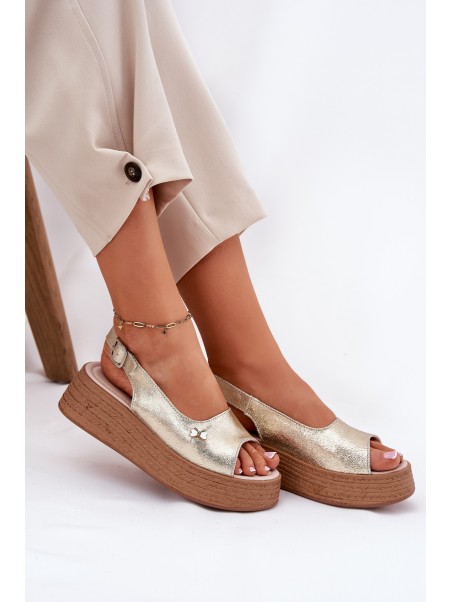 Ladies leather wedge sandals Vinceza 41476 gold