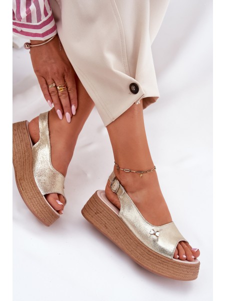 Ladies leather wedge sandals Vinceza 41476 gold