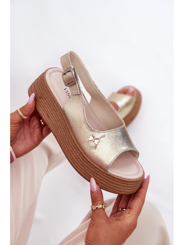 Ladies leather wedge sandals Vinceza 41476 gold