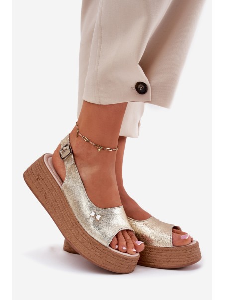 Ladies leather wedge sandals Vinceza 41476 gold