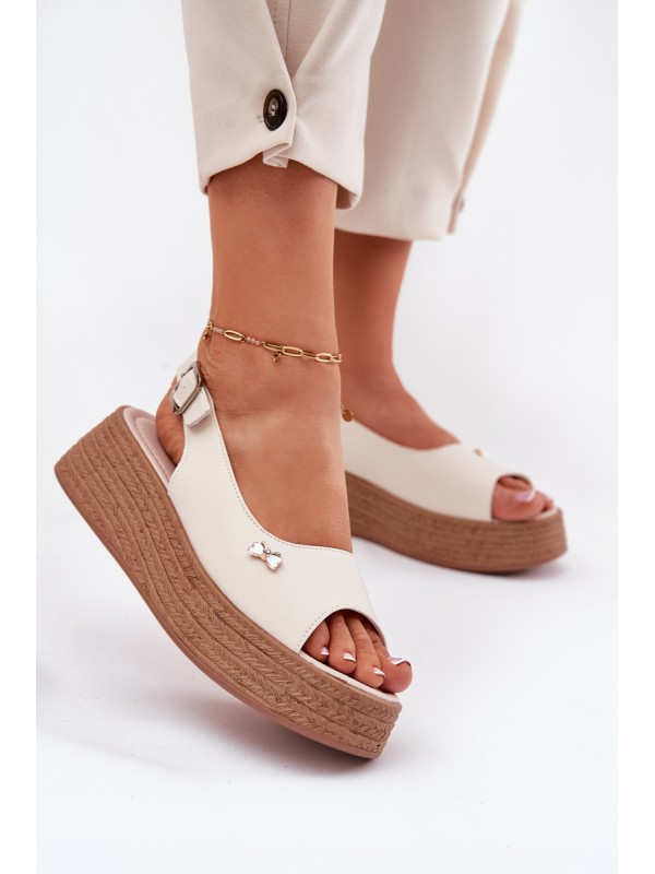Womens Leather Wedge Sandals Vinceza 41476 Beige