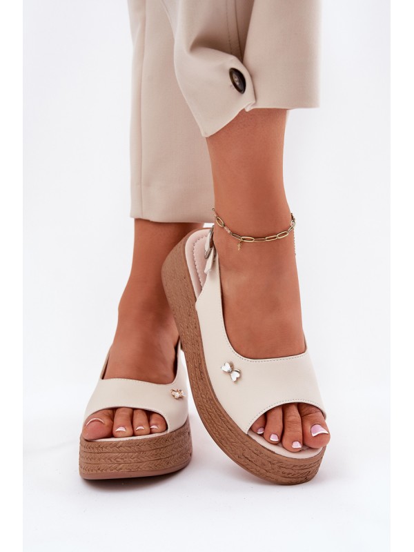 Womens Leather Wedge Sandals Vinceza 41476 Beige 2