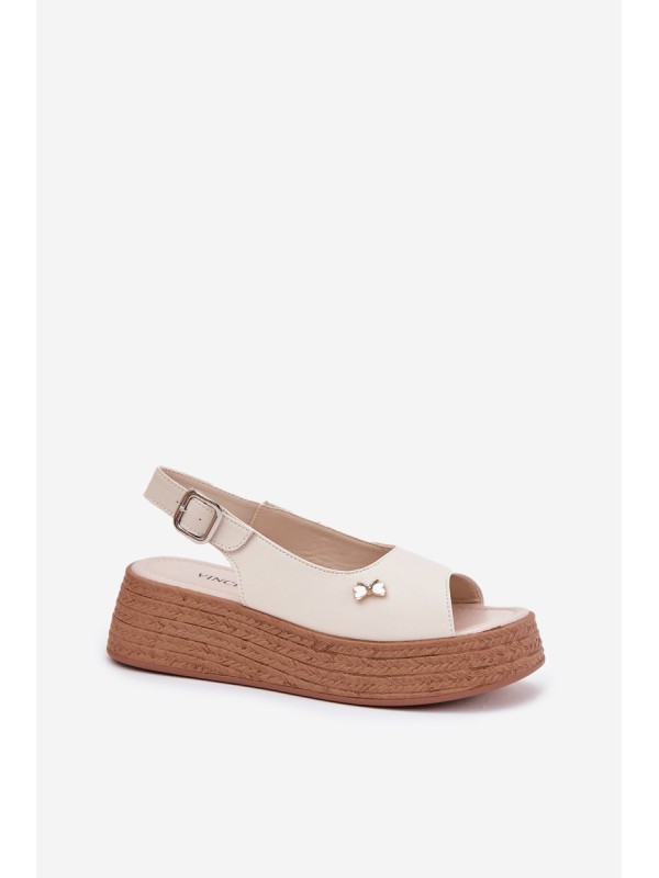 Womens Leather Wedge Sandals Vinceza 41476 Beige