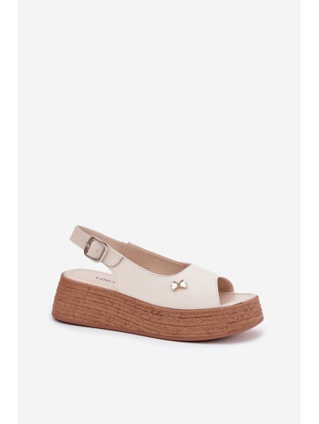 Womens Leather Wedge Sandals Vinceza 41476 Beige