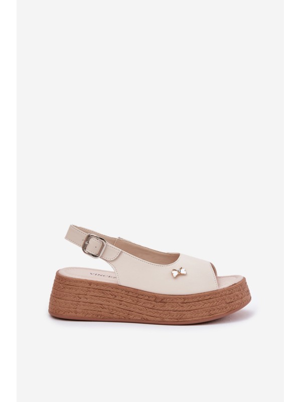 Womens Leather Wedge Sandals Vinceza 41476 Beige