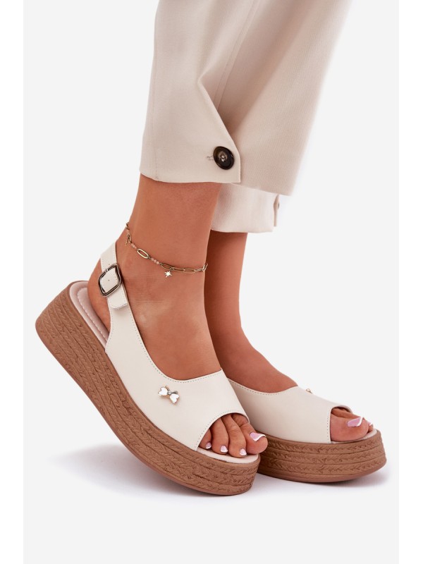 Womens Leather Wedge Sandals Vinceza 41476 Beige