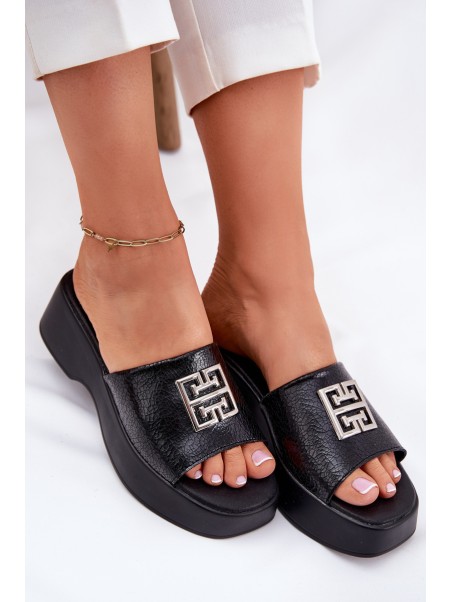 Leather Women's Slippers With Decoration Black Vinceza 79526
