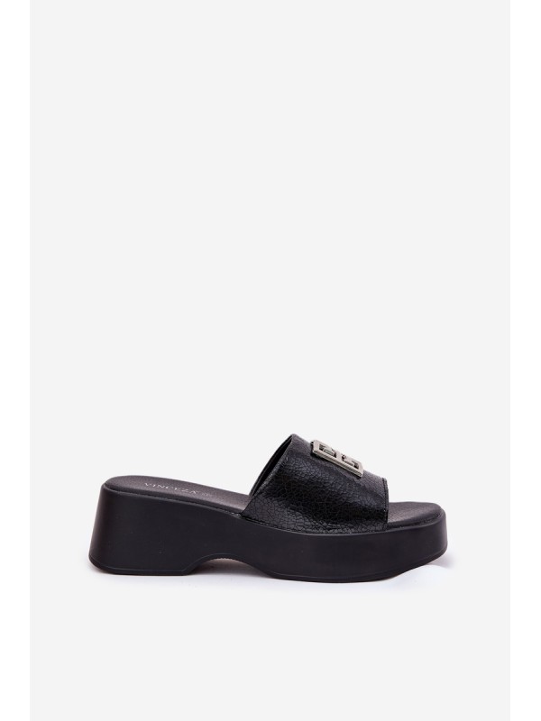 Leather Women's Slippers With Decoration Black Vinceza 79526