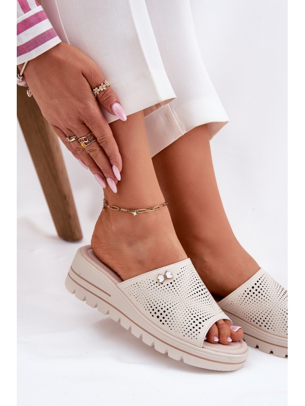 Women's Leather Wedge Sandals Beige Vinceza 41477