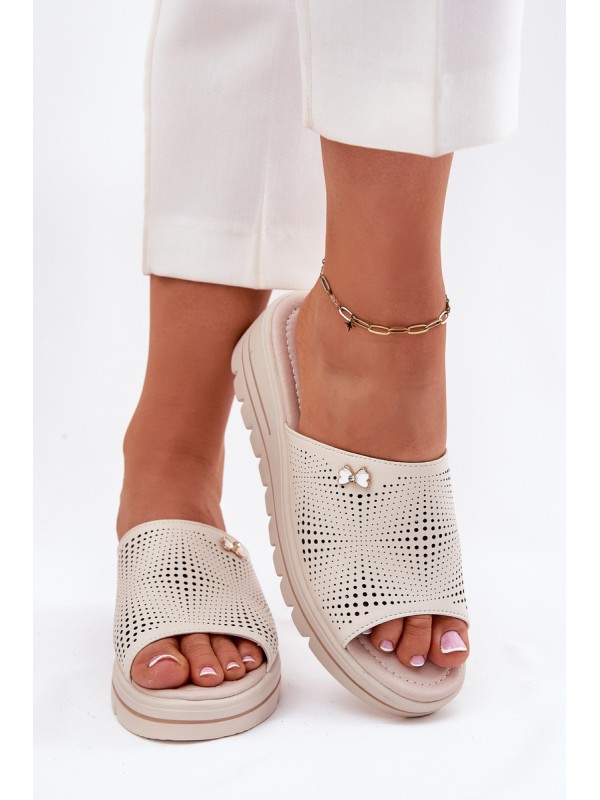 Women's Leather Wedge Sandals Beige Vinceza 41477 Women's Leather Wedge Sandals Beige Vinceza 41477