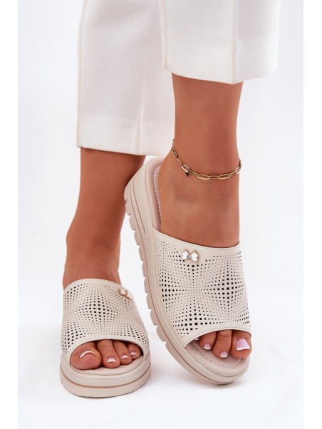 Women's Leather Wedge Sandals Beige Vinceza 41477