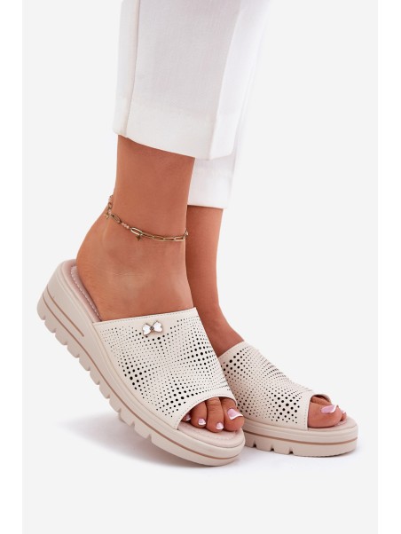 Women's Leather Wedge Sandals Beige Vinceza 41477